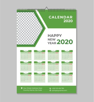  One page new year 2020 wall calendar template vector