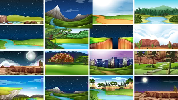 Set of scenes in nature setting vector
