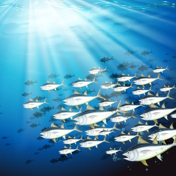 Underwater scene with school of tuna vector