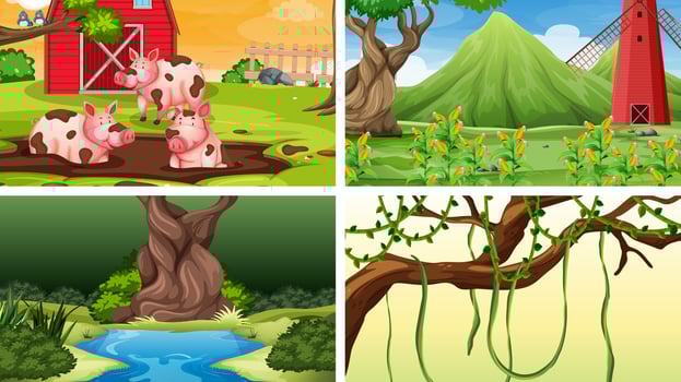 Set of scenes in nature setting vector