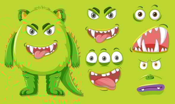 Green monster with different facial expression vector