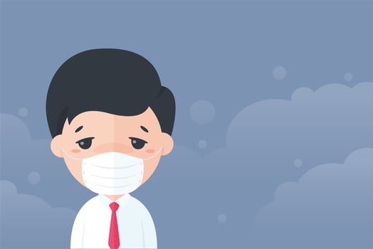Clerk wearing a mask to protect against PM2.5 dust vector
