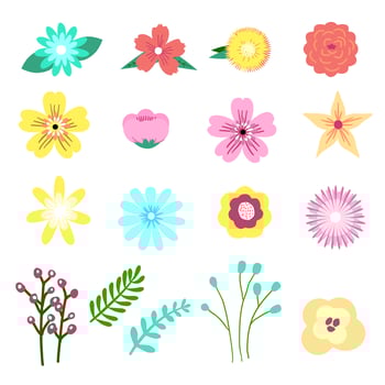 Set of Adorable floral, flower element in modern graphic style  vector