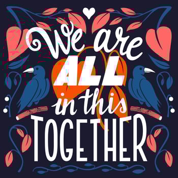 We are all in this together, hand lettering typography modern poster design vector