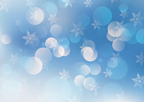 Christmas background with bokeh lights and snowflakes  vector