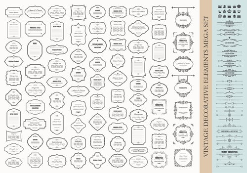 Vintage design elements mega set - frames borders dividers signboards crowns. vector