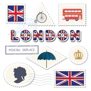 London postage set. Decorative British stamps. vector