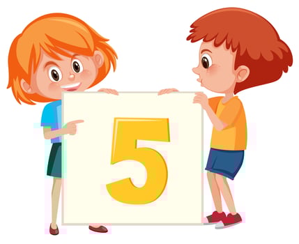Boy and girl holding number five vector