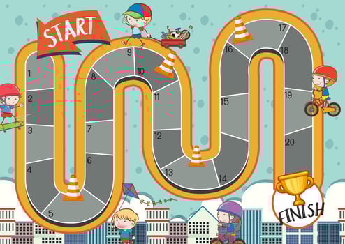 Kids playing board game vector