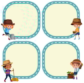 Set of young farmer on note template vector