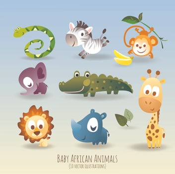 Nine Playful African Animal Characters Set vector