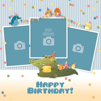 Three Photo Frame Children's Happy Birthday Collage Template vector