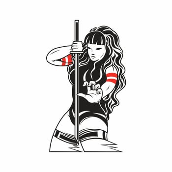 Girl with katana sword  vector