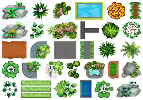 Collection of outdoor nature themed objects and plant elements vector
