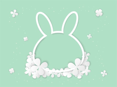 White flowers in bunny shape frame vector