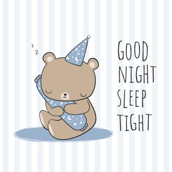 Teddy Bear Hugging Bolster Sleeping Cartoon Doodle vector