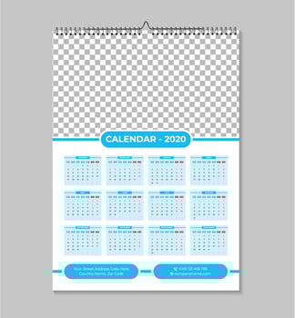 Blue One page 2020 wall calendar template vector