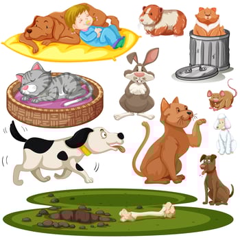 Set of Kids and Pets Isolated Elements vector