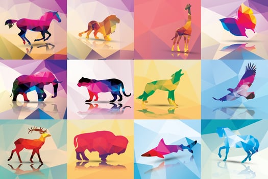 Collection of geometric polygon animals vector