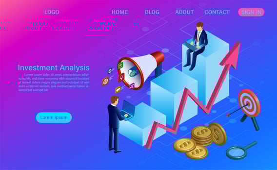 Investment analysis Concept on Pink and Blue Gradient vector
