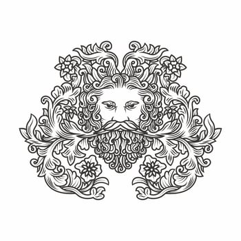 Ornate Floral Illustration of Mans Head With Beard vector