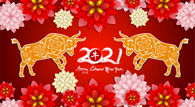 Red Floral Chinese New Year 2021 Poster vector