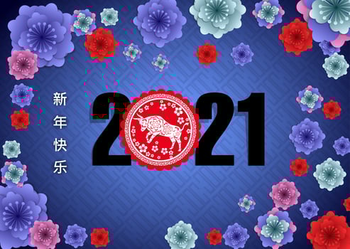 Purple Floral Chinese New Year 2021 Poster vector