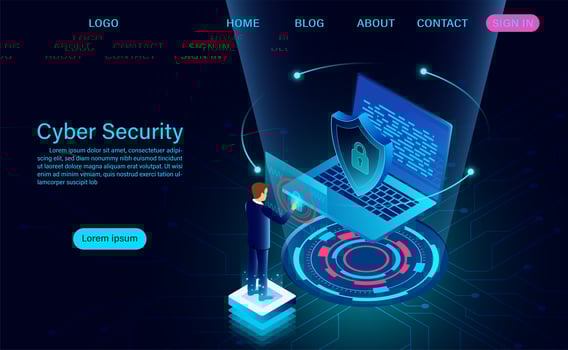 Business Man on Laptop Cyber Security Banner vector