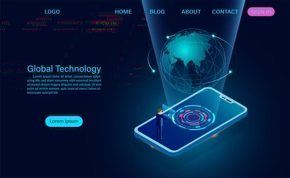 Smartphone with Global Tech Concept. vector