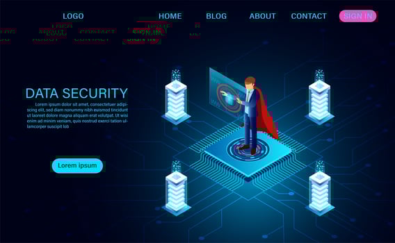 Data Security Concept With Man in Red cape vector
