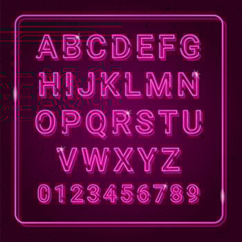 Purple Neon Alphabet  for Decoration  vector
