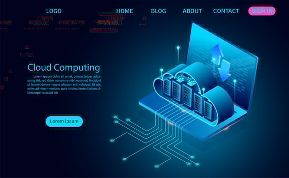 Cloud Computing Concept with Servers on Laptop vector