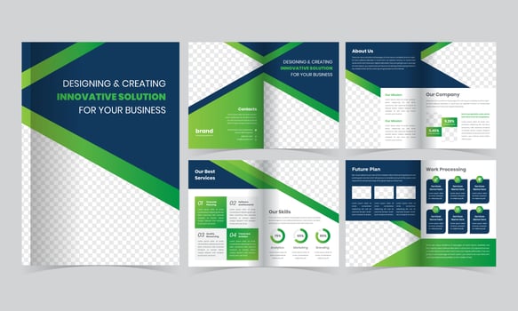Green and Blue Brochure Template with Diagonal Stripes vector