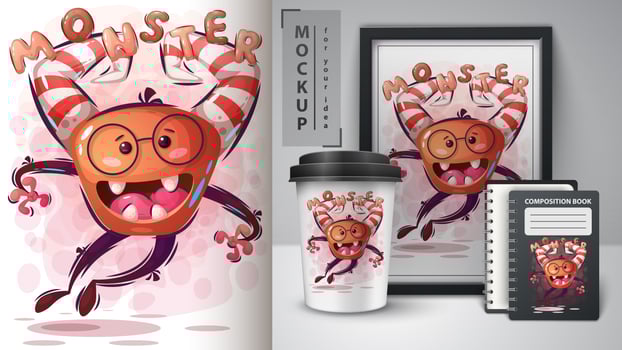 Silly Monster Poster and Merchandising. vector
