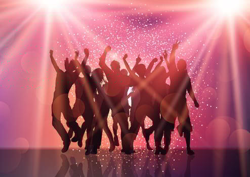 Party Crowd with Spotlights and Confetti vector