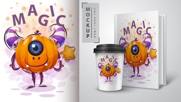 Cartoon Halloween Pumpkin Magic Poster vector
