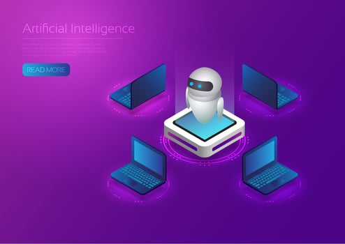 AI Technology Robot with Laptops vector