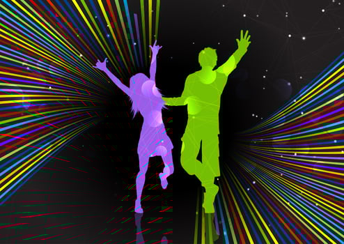Party Couple on a Retro Striped vector