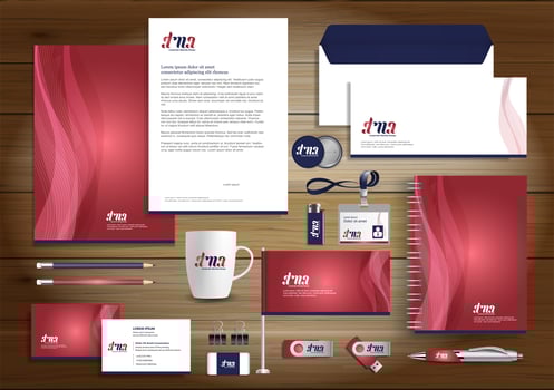 Red Dyanmic Line Identity Set and Promotional Items vector