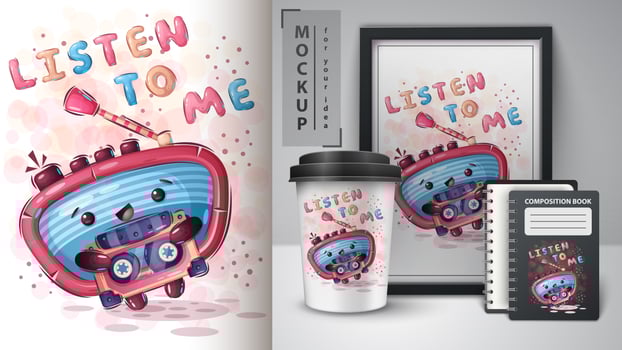 Listen to Me Radio Cartoon Poster  vector