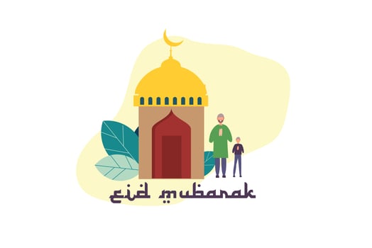 Eid Mubarak Poster with Tiny People vector