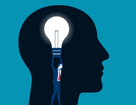 Businessman Holding Lightbulb in Head Silhouette  vector