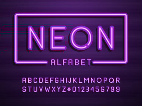 Purple Neon Light Vector Alphabet 