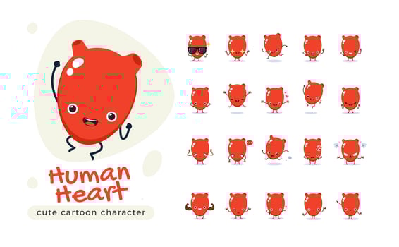 Red Human Heart Character Set vector