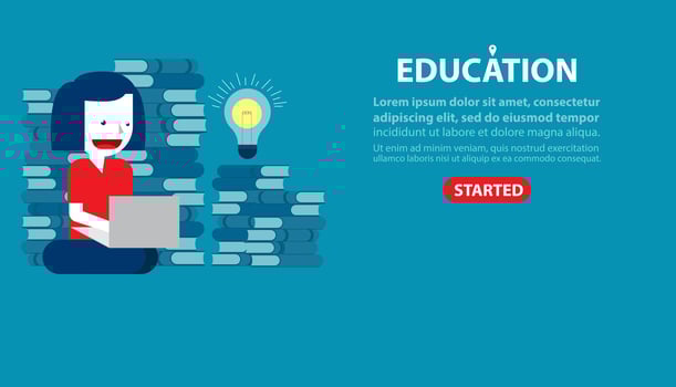 Cartoon Woman with Books Education Landing Page  vector