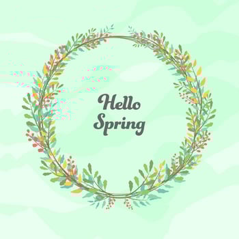 Hello Spring watercolor branch flower wreath vector