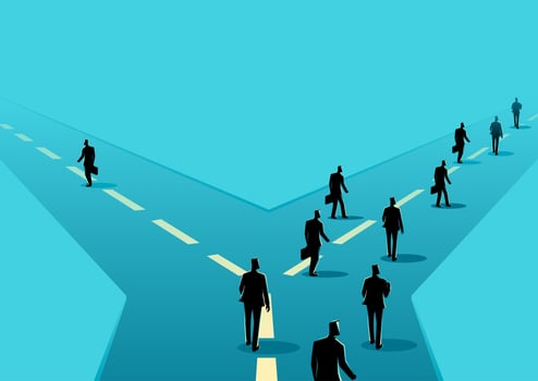 Businessman Silhouettes Taking Different Roads vector