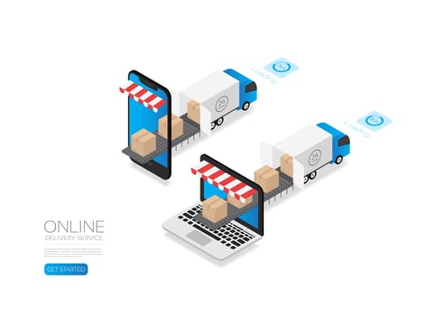 Isometric Delivery Trucks with Boxes vector
