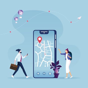 Business People Looking at GPS on Smartphone vector