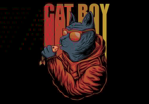 Cat Boy in Eyeglasses with Fish vector